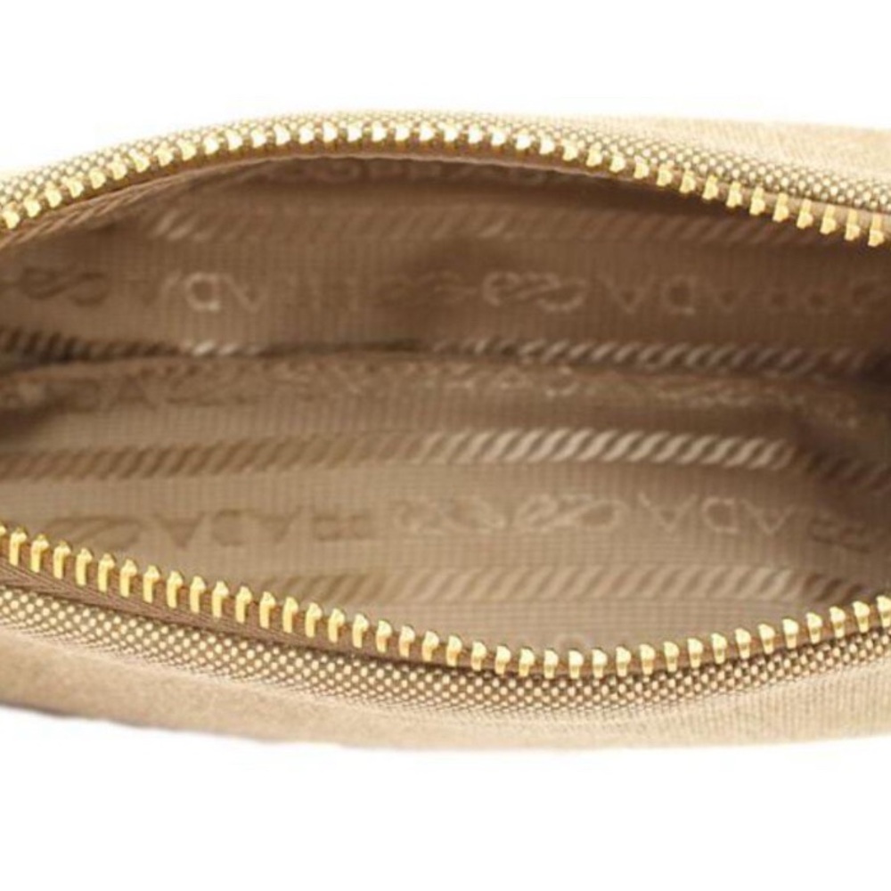 Prada Logo Jacquard Beige Canvas Small Flat Pouch Clutch Bag - Picture 3 of 8